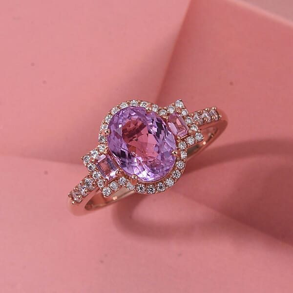 D'Joy AAA Patroke Kunzite Multi Gemstone Deco Ring In 18K Vermeil RG Over Sterling Silver 3.10 Ctw