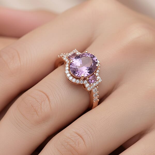 D'Joy AAA Patroke Kunzite Multi Gemstone Deco Ring In 18K Vermeil RG Over Sterling Silver 3.10 Ctw