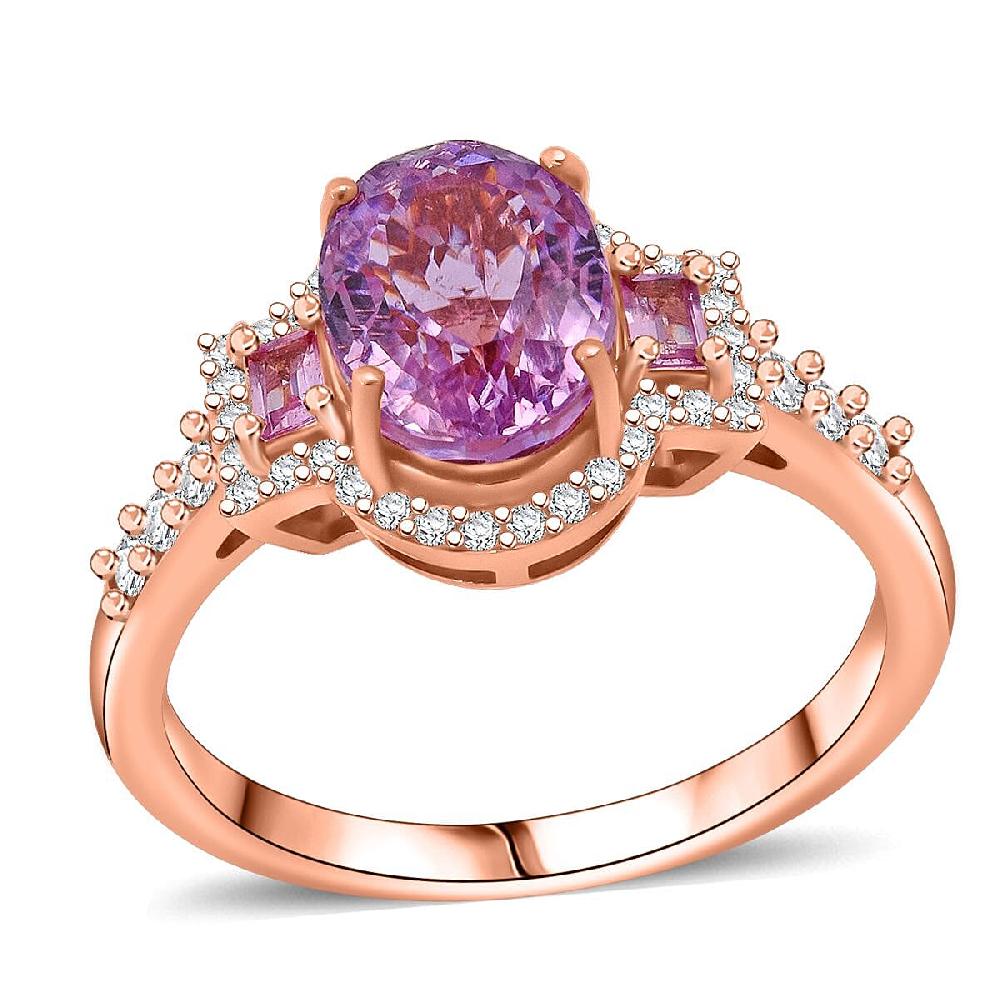 D'Joy AAA Patroke Kunzite Multi Gemstone Deco Ring in 18K Vermeil RG Over Sterling Silver 3.10 ctw
