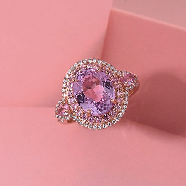 D'Joy AAA Patroke Kunzite Multi Gemstone Ring In 18K Vermeil RG Over Sterling Silver 5.80 Ctw