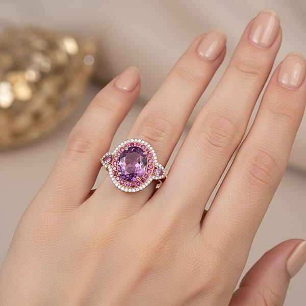 D'Joy AAA Patroke Kunzite Multi Gemstone Ring In 18K Vermeil RG Over Sterling Silver 5.80 Ctw