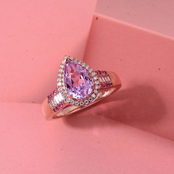 D'Joy AAA Patroke Kunzite Multi Gemstone Ring In 18K Vermeil RG Over Sterling Silver 3.50 Ctw