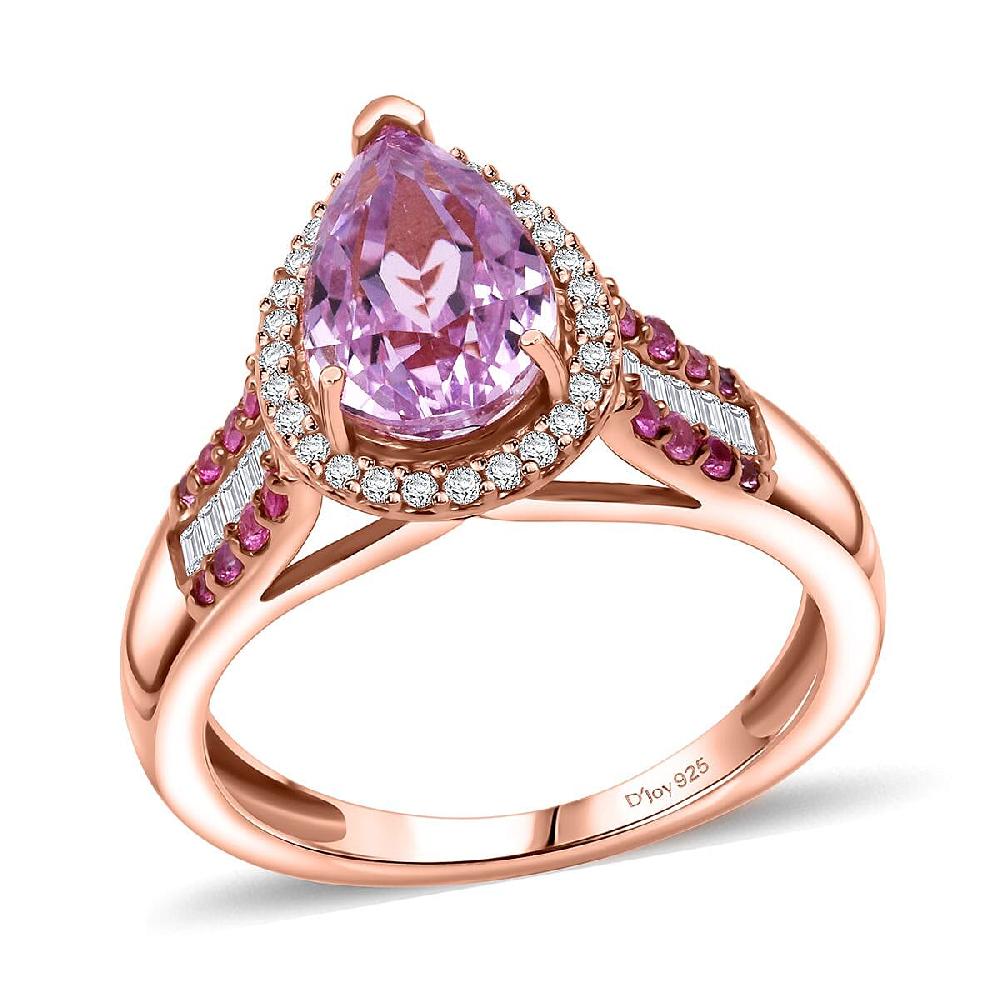 D'Joy AAA Patroke Kunzite Multi Gemstone Ring in 18K Vermeil RG Over Sterling Silver 3.50 ctw