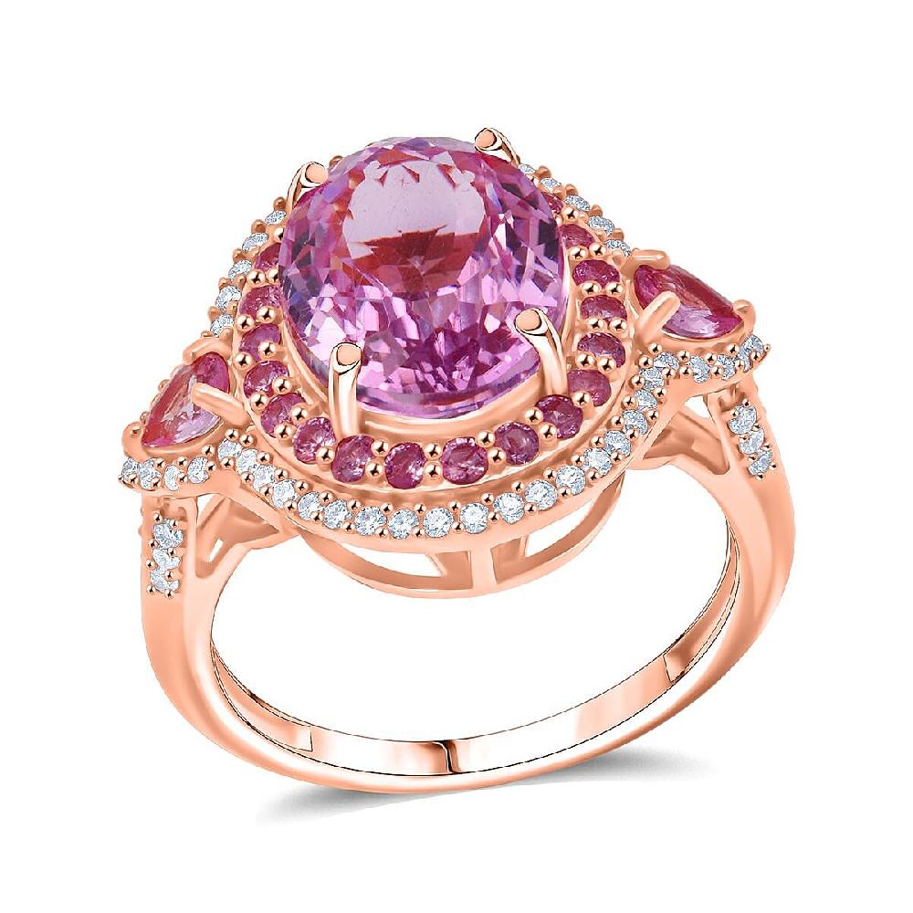D'Joy AAA Patroke Kunzite Multi Gemstone Ring in 18K Vermeil RG Over Sterling Silver 5.80 ctw