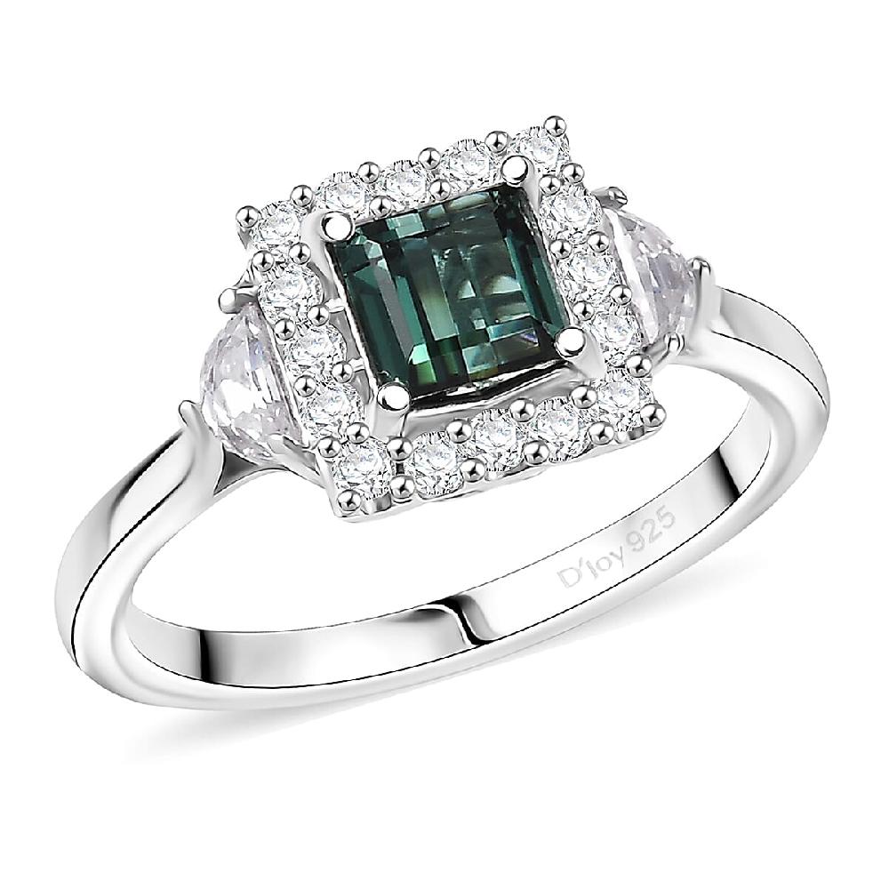D'Joy AAA Pirineu Lagoon Tourmaline and Moissanite 1.50 ctw Ring in Rhodium Over Sterling Silver