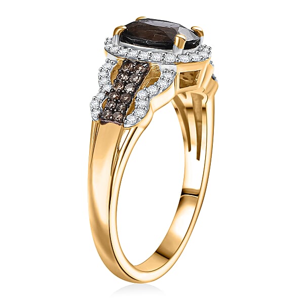 D'Joy AAA Platinum Spinel Natural Champagne And White Diamond 1.75 Ctw Ring In 18K Vermeil Yellow Gold Over Sterling Silver