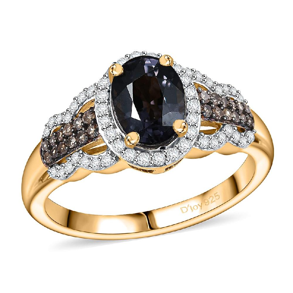 D'Joy AAA Platinum Spinel Natural Champagne and White Diamond 1.75 ctw Ring in 18K Vermeil Yellow Gold Over Sterling Silver
