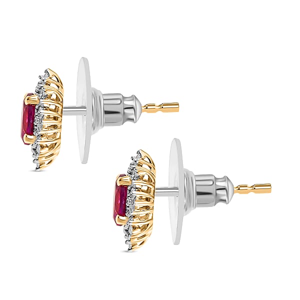 D'Joy AAA Radiant Ember Garnet And Diamond 1.45 Ctw Starlit Stud Earrings In 18K Vermeil Yellow Gold Over Sterling Silver
