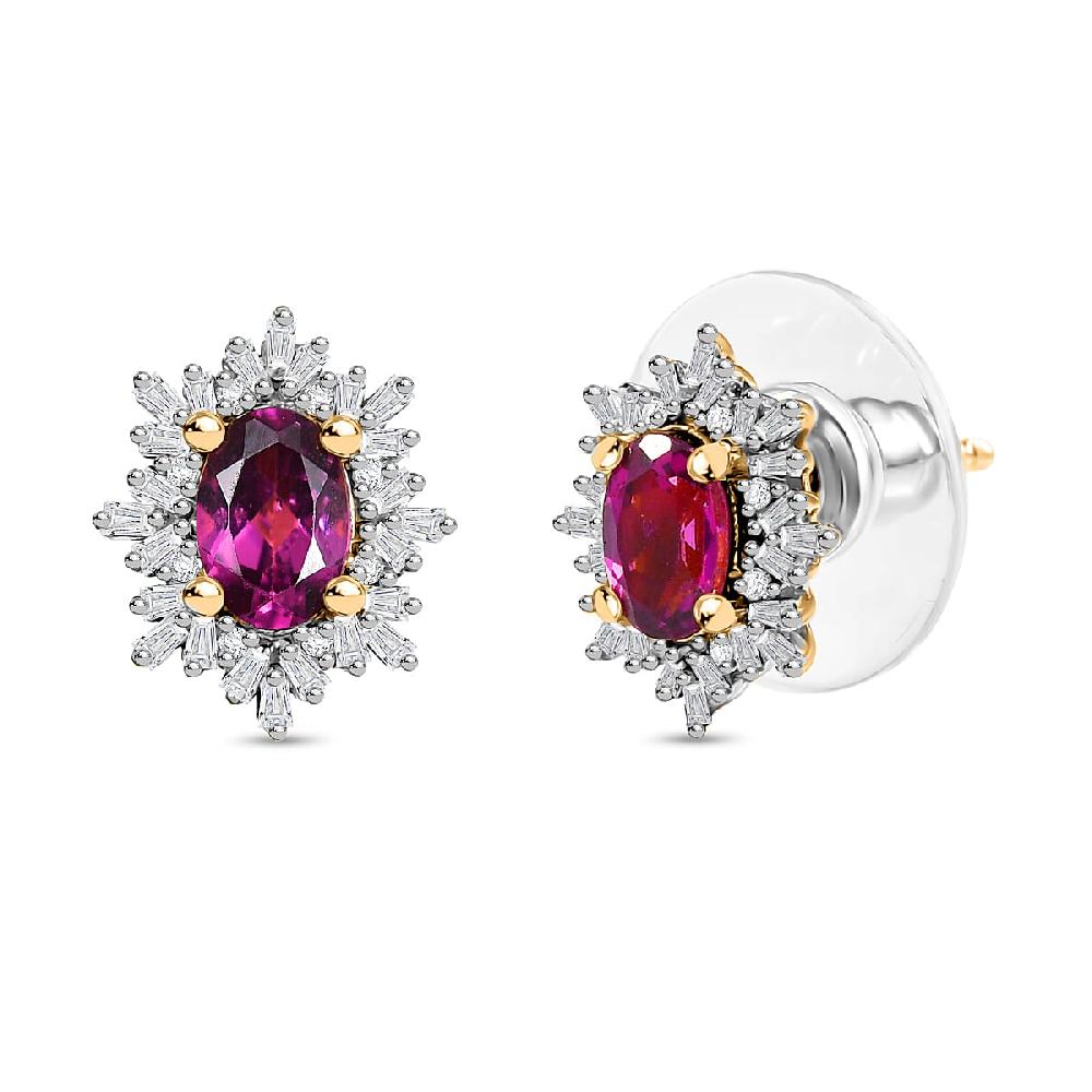 D'Joy AAA Radiant Ember Garnet and Diamond 1.45 ctw Starlit Stud Earrings in 18K Vermeil Yellow Gold Over Sterling Silver