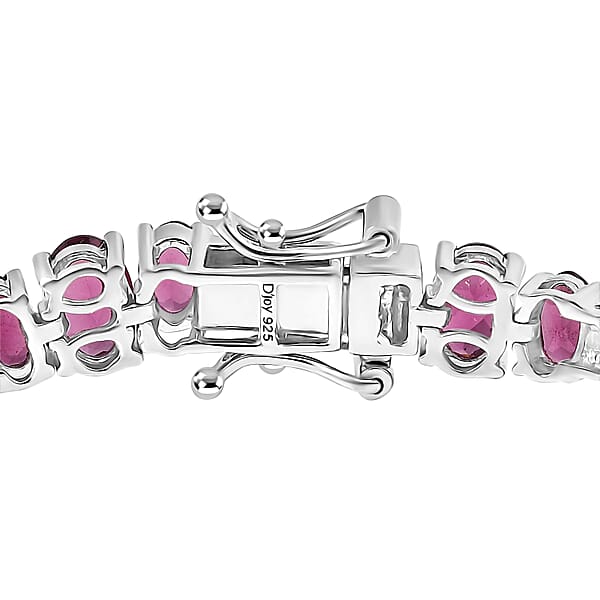 D'Joy AAA Radiant Ember Garnet And Diamond 15.00 Ctw Bracelet In Rhodium Over Sterling Silver (7.25 In)