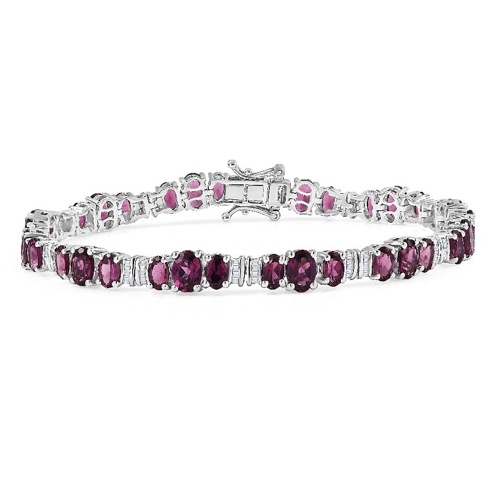 D'Joy AAA Radiant Ember Garnet and Diamond 15.00 ctw Bracelet in Rhodium Over Sterling Silver (7.25 In)