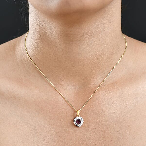 D'Joy AAA Radiant Ember Garnet And Moissanite 1.10 Ctw Pendant Necklace In 18K Vermeil Yellow Gold Over Sterling Silver 20 Inches