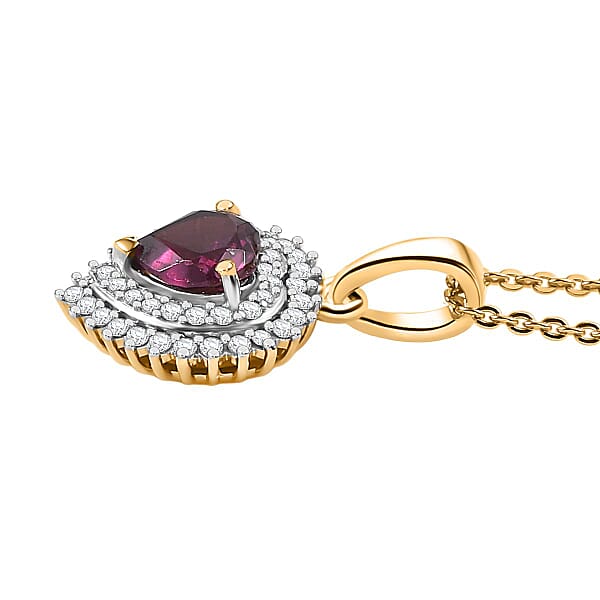 D'Joy AAA Radiant Ember Garnet And Moissanite 1.10 Ctw Pendant Necklace In 18K Vermeil Yellow Gold Over Sterling Silver 20 Inches