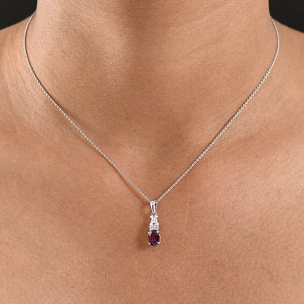 D'Joy AAA Radiant Ember Garnet And Moissanite 1.20 Ctw Pendant Necklace In Rhodium Over Sterling Silver 20 Inches