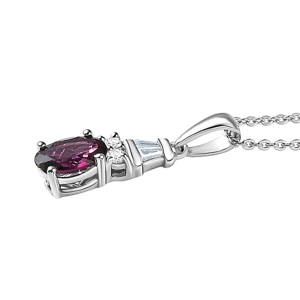 D'Joy AAA Radiant Ember Garnet And Moissanite 1.20 Ctw Pendant Necklace In Rhodium Over Sterling Silver 20 Inches