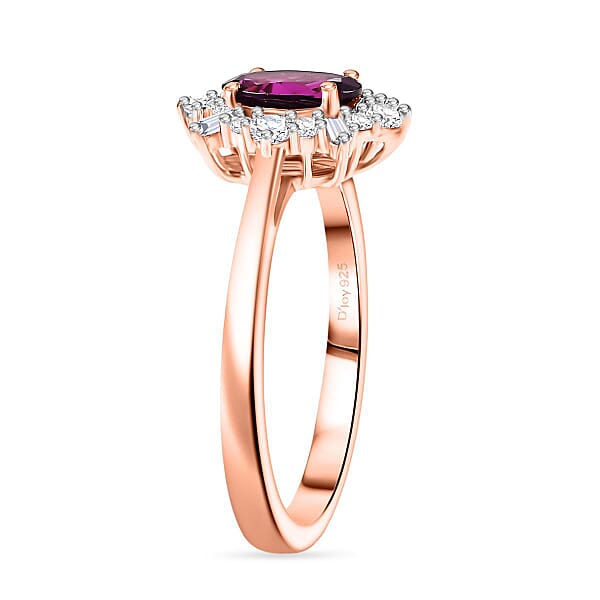D'Joy AAA Radiant Ember Garnet And Moissanite 1.20 Ctw Ring In 18K Vermeil Rose Gold Over Sterling Silver