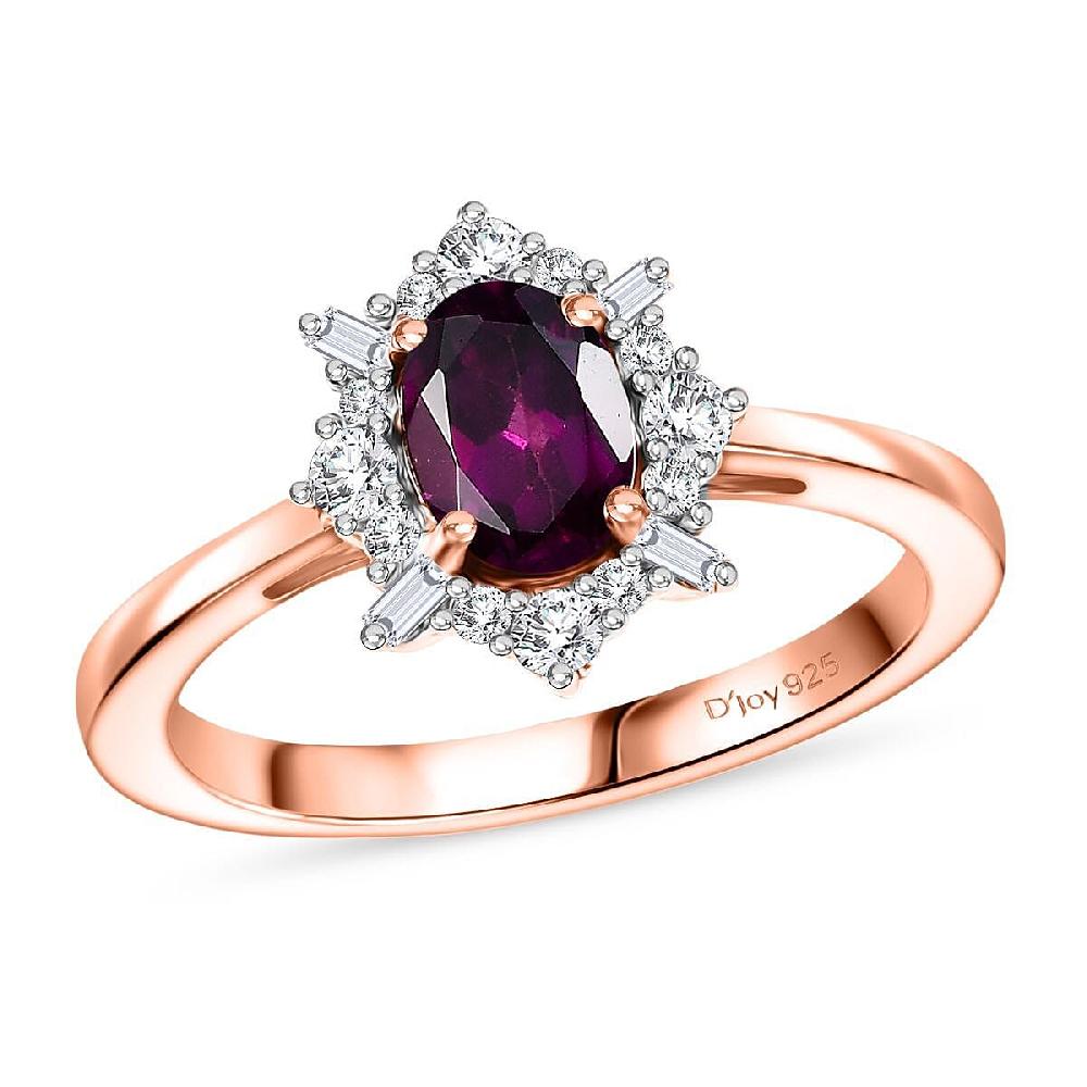 D'Joy AAA Radiant Ember Garnet and Moissanite 1.20 ctw Ring in 18K Vermeil Rose Gold Over Sterling Silver