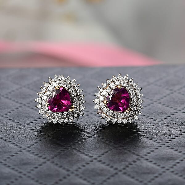 D'Joy AAA Radiant Ember Garnet And Moissanite 1.50 Ctw Earrings In 18K Vermeil Yellow Gold Over Sterling Silver