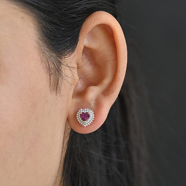 D'Joy AAA Radiant Ember Garnet And Moissanite 1.50 Ctw Earrings In 18K Vermeil Yellow Gold Over Sterling Silver