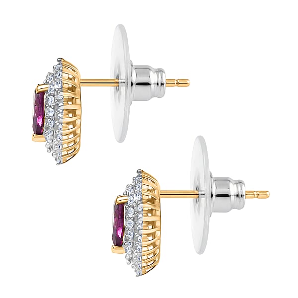 D'Joy AAA Radiant Ember Garnet And Moissanite 1.50 Ctw Earrings In 18K Vermeil Yellow Gold Over Sterling Silver