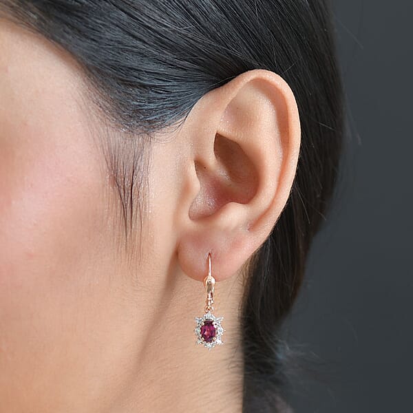 D'Joy AAA Radiant Ember Garnet And Moissanite 1.60 Ctw Earrings In 18K Vermeil Rose Gold Over Sterling Silver