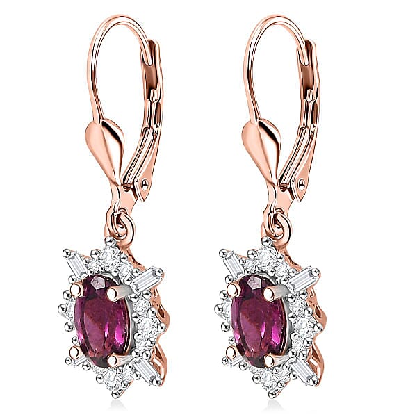 D'Joy AAA Radiant Ember Garnet And Moissanite 1.60 Ctw Earrings In 18K Vermeil Rose Gold Over Sterling Silver