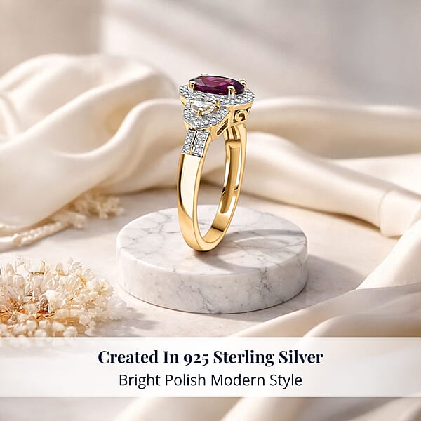 D'Joy AAA Radiant Ember Garnet And Moissanite 2.10 Ctw Ring In 18K Vermeil Yellow Gold Over Sterling Silver