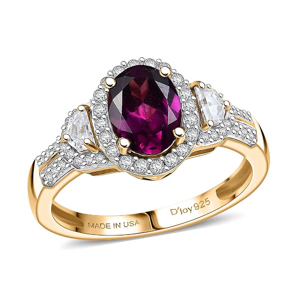 D'Joy AAA Radiant Ember Garnet and Moissanite 2.10 ctw Ring in 18K Vermeil Yellow Gold Over Sterling Silver