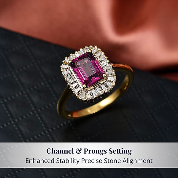 D'Joy AAA Radiant Ember Garnet And Moissanite 2.50 Ctw Ring In 18K Vermeil Yellow Gold Over Sterling Silver