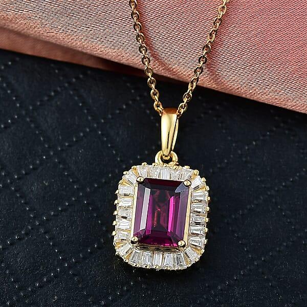 D'Joy AAA Radiant Ember Garnet And Moissanite 2.50 Ctw Pendant Necklace In 18K Vermeil Yellow Gold Over Sterling Silver 20 Inches