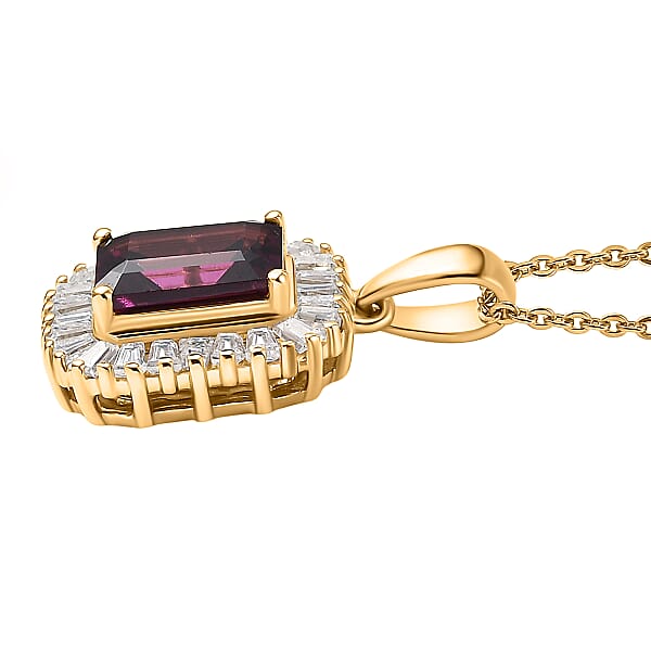 D'Joy AAA Radiant Ember Garnet And Moissanite 2.50 Ctw Pendant Necklace In 18K Vermeil Yellow Gold Over Sterling Silver 20 Inches