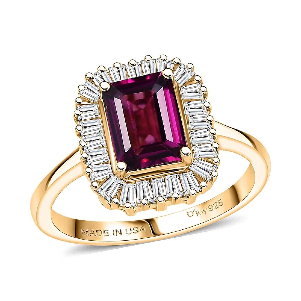 D'Joy AAA Radiant Ember Garnet and Moissanite 2.50 ctw Ring in 18K Vermeil Yellow Gold Over Sterling Silver