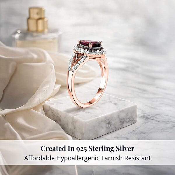 D'Joy AAA Radiant Ember Garnet And Multi Gemstone 2.10 Ctw Ring In 18K Vermeil Rose Gold Over Sterling Silver