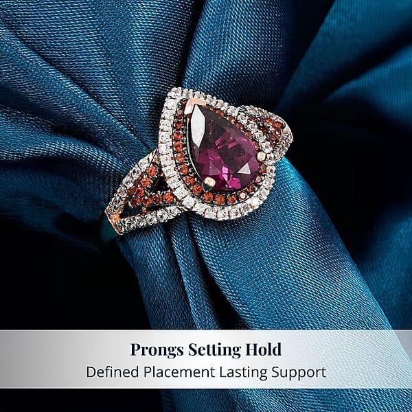 D'Joy AAA Radiant Ember Garnet And Multi Gemstone 2.10 Ctw Ring In 18K Vermeil Rose Gold Over Sterling Silver