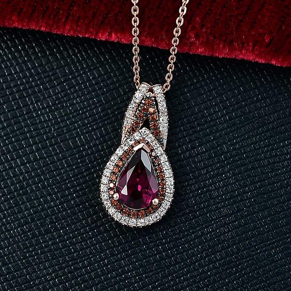 D'Joy AAA Radiant Ember Garnet And Multi Gemstone 1.65 Ctw Pendant Necklace 20 Inches In 18K Vermeil Rose Gold Over Sterling Silver