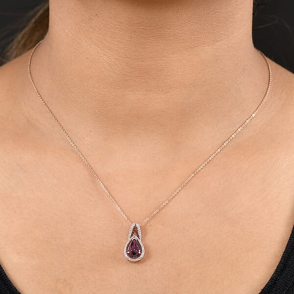 D'Joy AAA Radiant Ember Garnet And Multi Gemstone 1.65 Ctw Pendant Necklace 20 Inches In 18K Vermeil Rose Gold Over Sterling Silver
