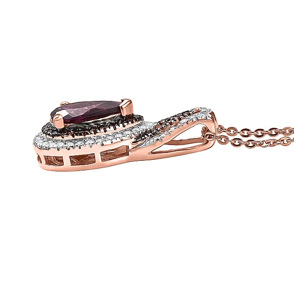 D'Joy AAA Radiant Ember Garnet And Multi Gemstone 1.65 Ctw Pendant Necklace 20 Inches In 18K Vermeil Rose Gold Over Sterling Silver