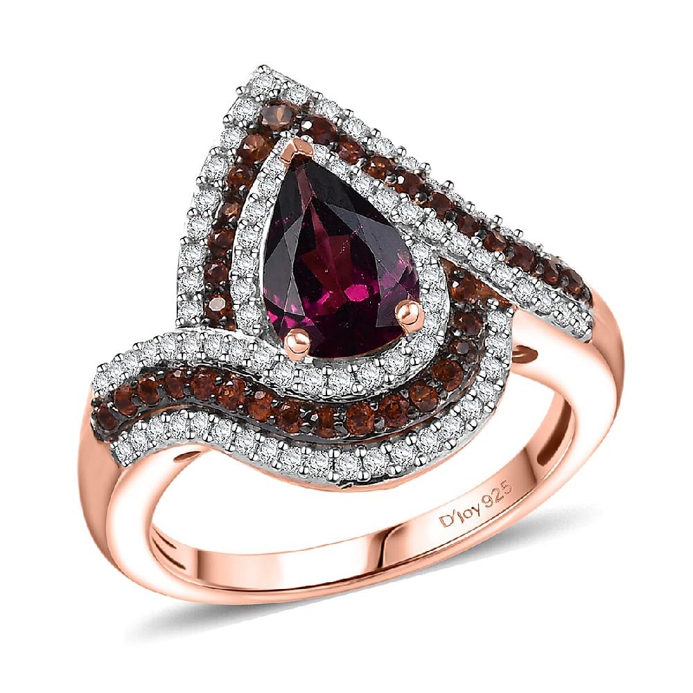 D'Joy AAA Radiant Ember Garnet and Multi Gemstone 2.60 ctw Ring in 18K Vermeil Rose Gold Over Sterling Silver