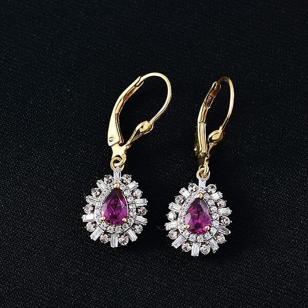 D'Joy AAA Radiant Ember Garnet And Multi Gemstone 2.25 Ctw Earrings In 18K Vermeil Yellow Gold Over Sterling Silver