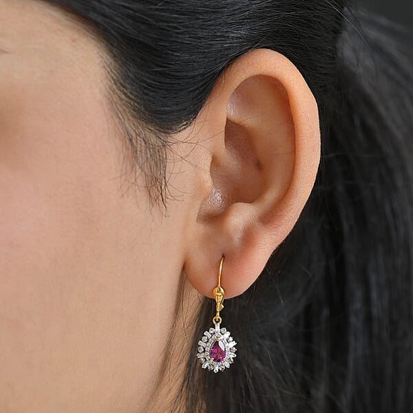 D'Joy AAA Radiant Ember Garnet And Multi Gemstone 2.25 Ctw Earrings In 18K Vermeil Yellow Gold Over Sterling Silver