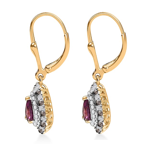 D'Joy AAA Radiant Ember Garnet And Multi Gemstone 2.25 Ctw Earrings In 18K Vermeil Yellow Gold Over Sterling Silver