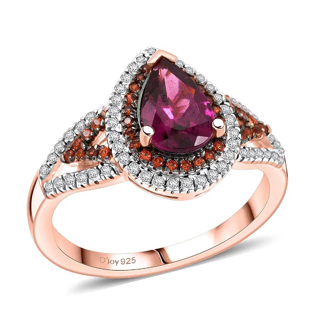 D'Joy AAA Radiant Ember Garnet and Multi Gemstone 2.10 ctw Ring in 18K Vermeil Rose Gold Over Sterling Silver