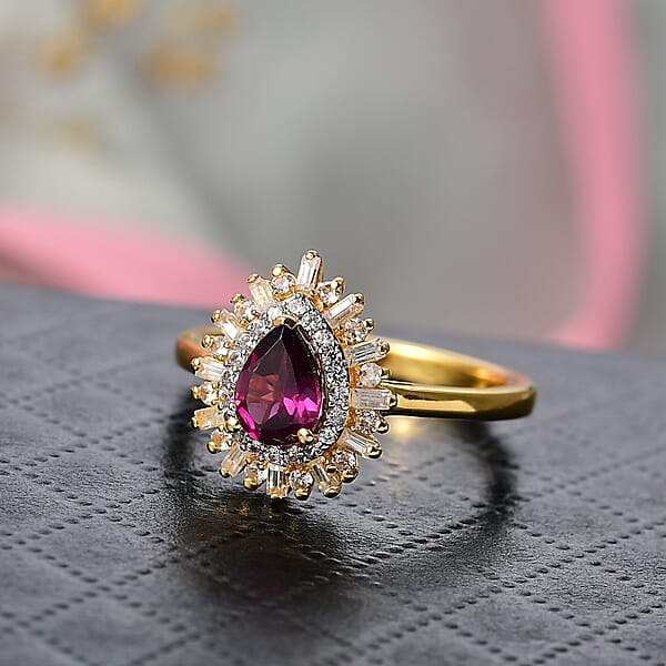 D'Joy AAA Radiant Ember Garnet And White Zircon 1.60 Ctw Ring In 18K Vermeil Yellow Gold Over Sterling Silver