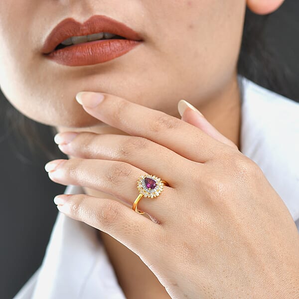 D'Joy AAA Radiant Ember Garnet And White Zircon 1.60 Ctw Ring In 18K Vermeil Yellow Gold Over Sterling Silver