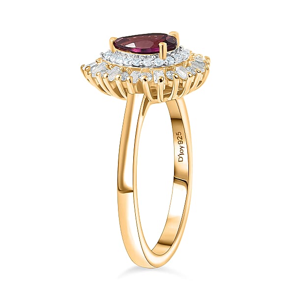 D'Joy AAA Radiant Ember Garnet And White Zircon 1.60 Ctw Ring In 18K Vermeil Yellow Gold Over Sterling Silver