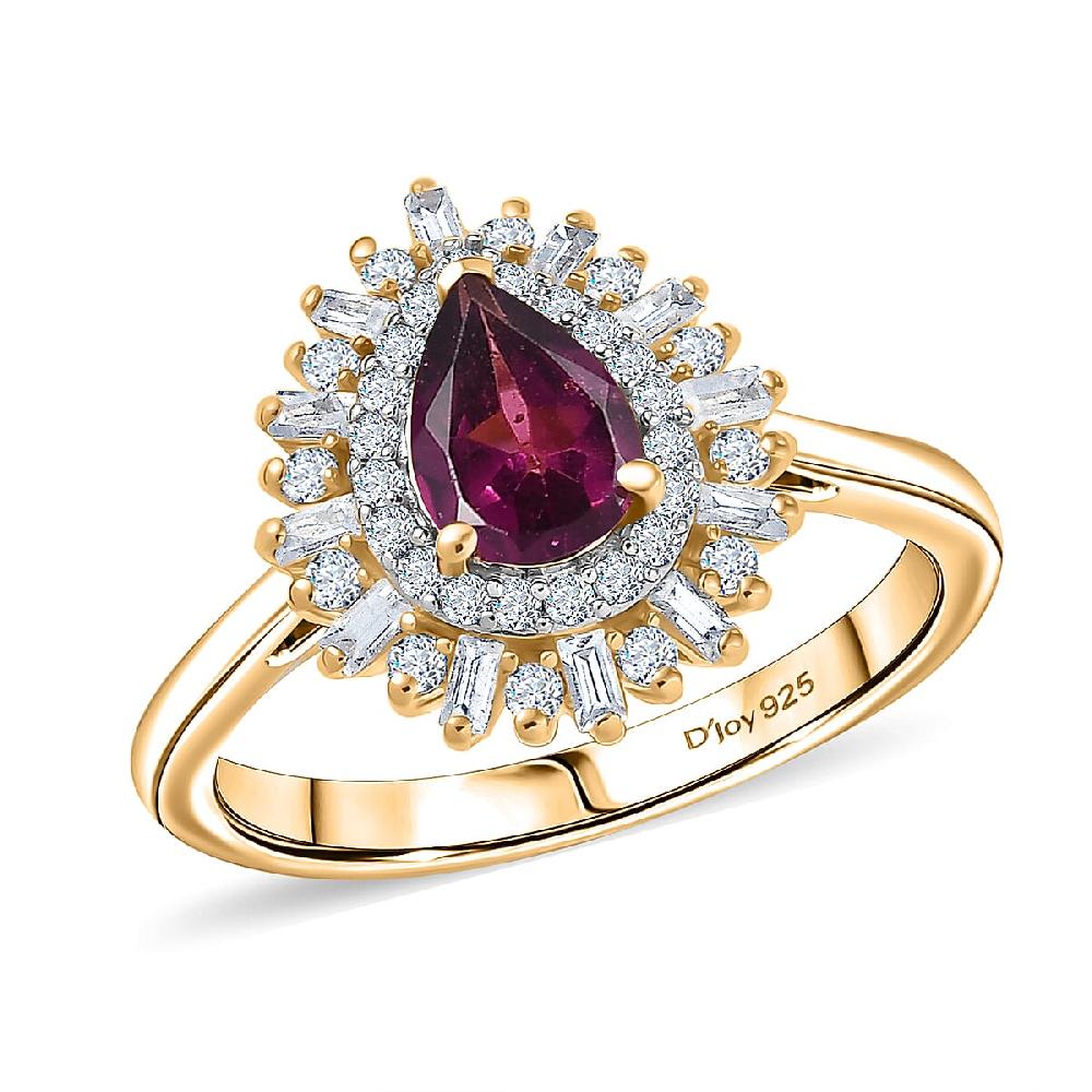 D'Joy AAA Radiant Ember Garnet and White Zircon 1.60 ctw Ring in 18K Vermeil Yellow Gold Over Sterling Silver