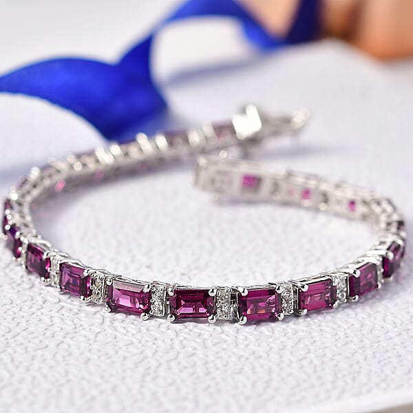 D'Joy AAA Radiant Ember Garnet And White Zircon 16.90 Ctw Bracelet In Rhodium Over Sterling Silver (7.25 In)