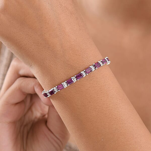D'Joy AAA Radiant Ember Garnet And White Zircon 16.90 Ctw Bracelet In Rhodium Over Sterling Silver (7.25 In)