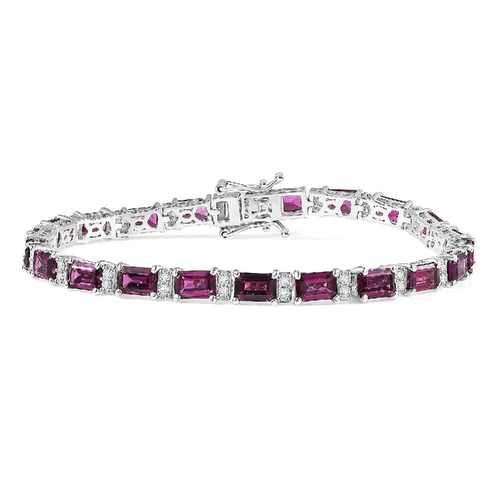 D'Joy AAA Radiant Ember Garnet and White Zircon 16.90 ctw Bracelet in Rhodium Over Sterling Silver (7.25 In)