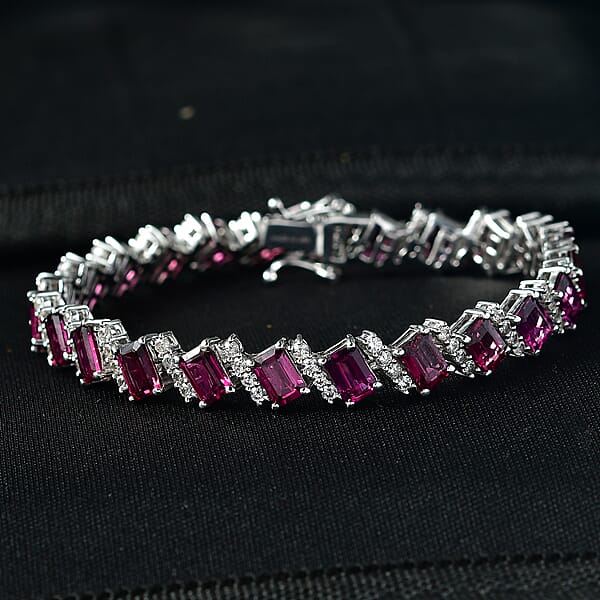D'Joy AAA Radiant Ember Garnet And White Zircon 20.70 Ctw Bracelet In Rhodium Over Sterling Silver (7.25 In)